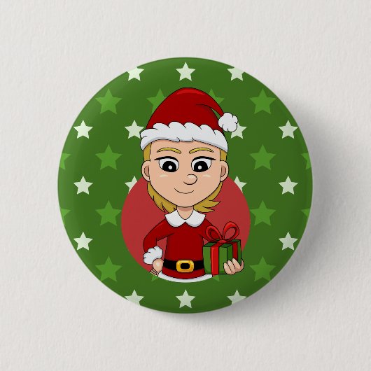 Kerstmeisje cartoon pinback ronde button 5,7 cm (Voorkant)