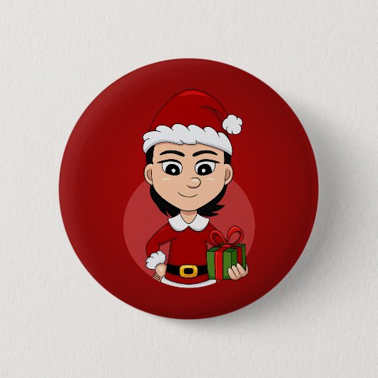 Kerstmeisje cartoon pinback ronde button 5,7 cm (Voorkant)