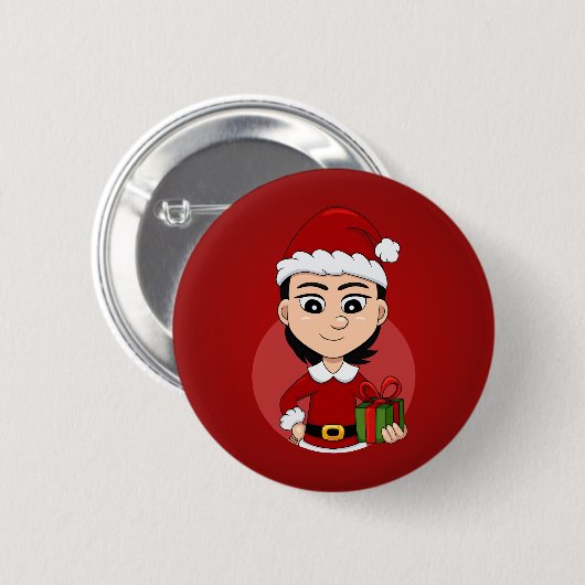 Kerstmeisje cartoon pinback ronde button 5,7 cm (Voorkant /achterkant)