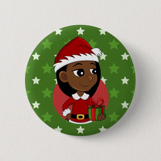 Kerstmeisje cartoon pinback ronde button 5,7 cm (Voorkant)