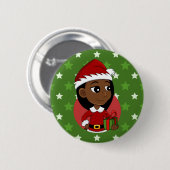 Kerstmeisje cartoon pinback ronde button 5,7 cm (Voorkant /achterkant)