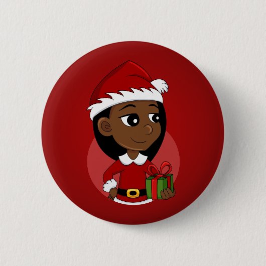 Kerstmeisje cartoon pinback ronde button 5,7 cm (Voorkant)