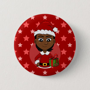 Kerstmeisje cartoon pinback ronde button 5,7 cm