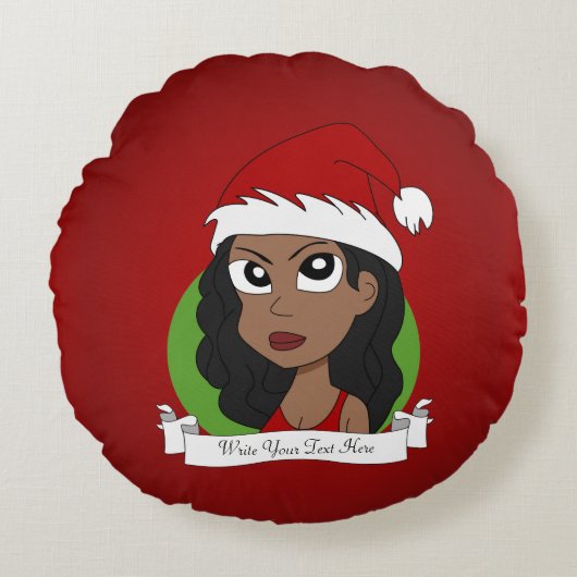Kerstmeisje cartoon rond kussen (Voorkant)