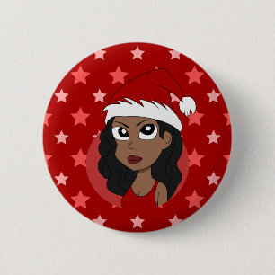 Kerstmeisje cartoon ronde button 5,7 cm