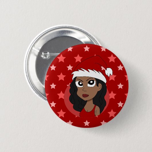 Kerstmeisje cartoon ronde button 5,7 cm (Voorkant /achterkant)