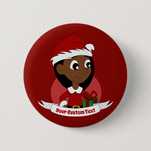 Kerstmeisje cartoon ronde button 5,7 cm