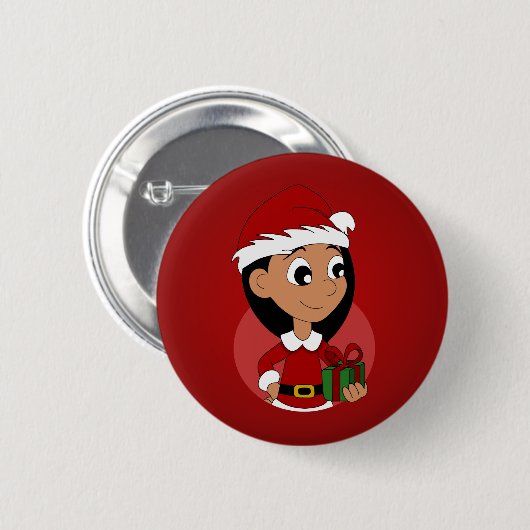 Kerstmeisje cartoon ronde button 5,7 cm (Voorkant /achterkant)