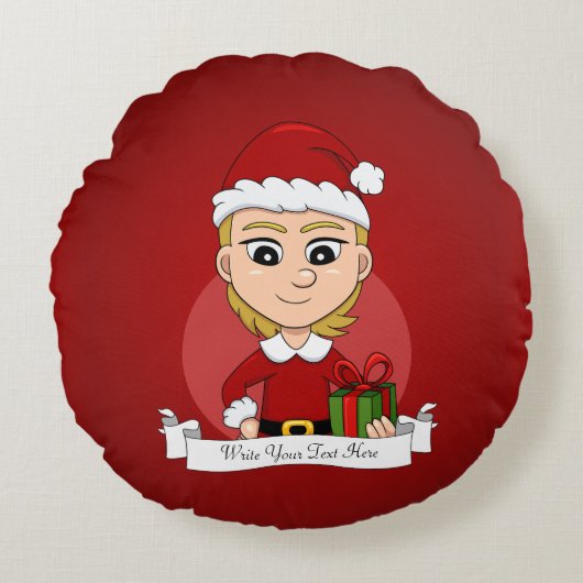 Kerstmeisje cartoon ronde kussen (Voorkant)