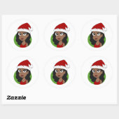 Kerstmeisje cartoon ronde sticker (Vel)