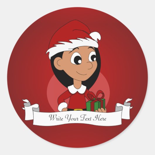 Kerstmeisje cartoon ronde sticker (Voorkant)