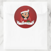 Kerstmeisje cartoon ronde sticker (Tas)