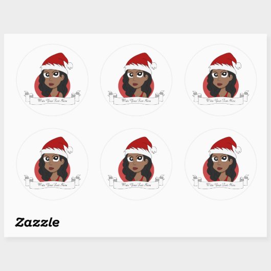 Kerstmeisje cartoon ronde sticker (Vel)