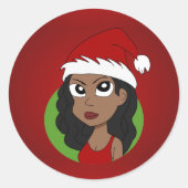 Kerstmeisje cartoon ronde sticker (Voorkant)
