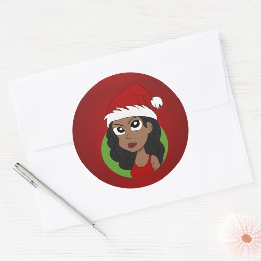 Kerstmeisje cartoon ronde sticker (Envelop)