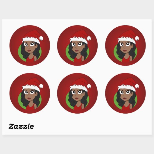 Kerstmeisje cartoon ronde sticker (Vel)