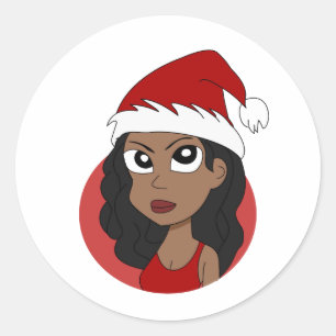 Kerstmeisje cartoon ronde sticker