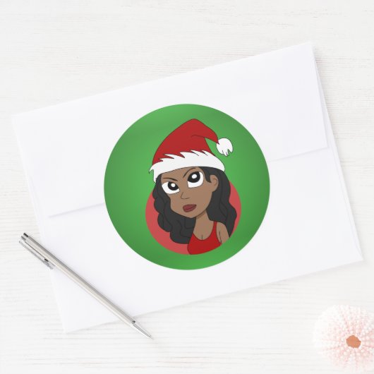 Kerstmeisje cartoon ronde sticker (Envelop)