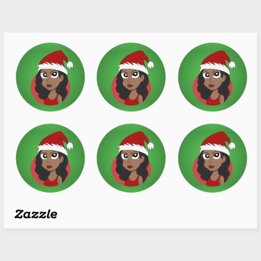 Kerstmeisje cartoon ronde sticker (Vel)