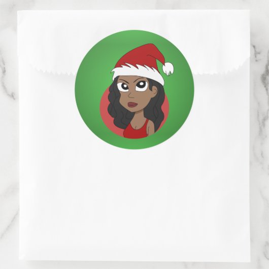 Kerstmeisje cartoon ronde sticker (Tas)