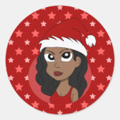 Kerstmeisje cartoon ronde sticker (Voorkant)