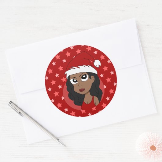 Kerstmeisje cartoon ronde sticker (Envelop)