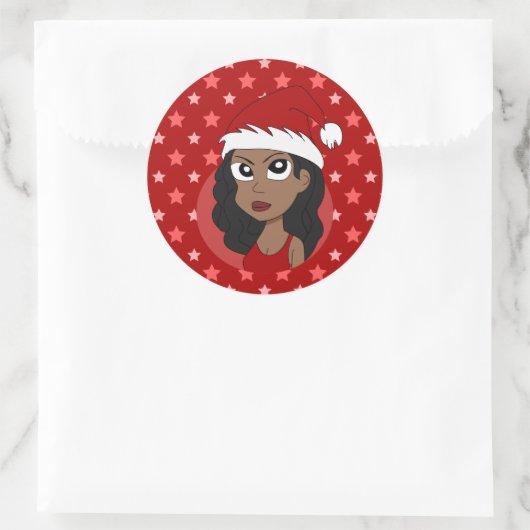 Kerstmeisje cartoon ronde sticker (Tas)