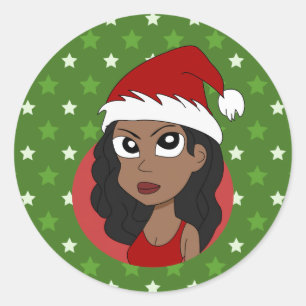 Kerstmeisje cartoon ronde sticker