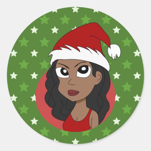 Kerstmeisje cartoon ronde sticker (Voorkant)