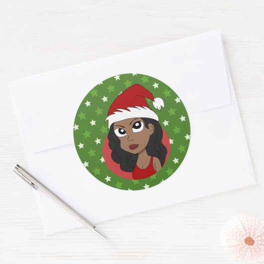Kerstmeisje cartoon ronde sticker (Envelop)