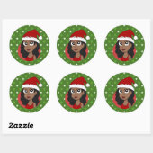 Kerstmeisje cartoon ronde sticker (Vel)