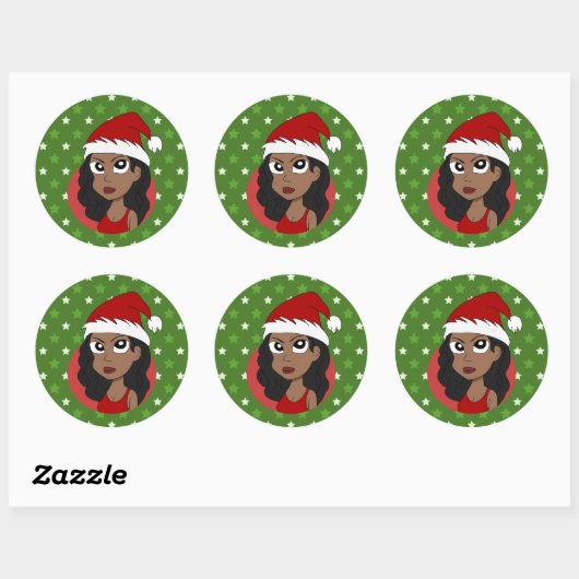 Kerstmeisje cartoon ronde sticker (Vel)