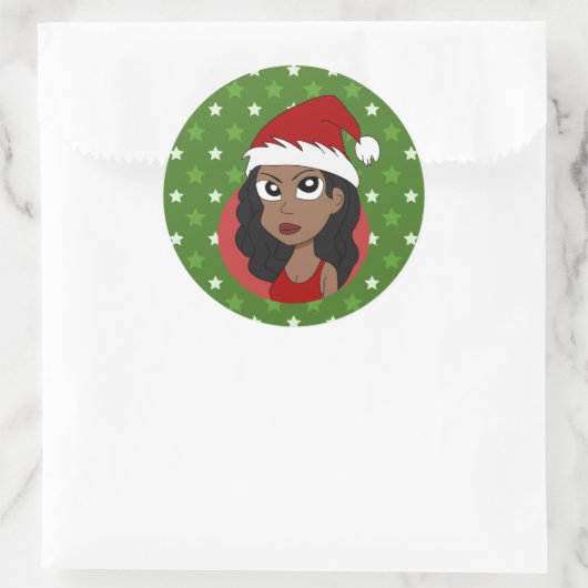 Kerstmeisje cartoon ronde sticker (Tas)