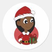 Kerstmeisje cartoon ronde sticker (Voorkant)
