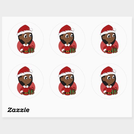Kerstmeisje cartoon ronde sticker (Vel)