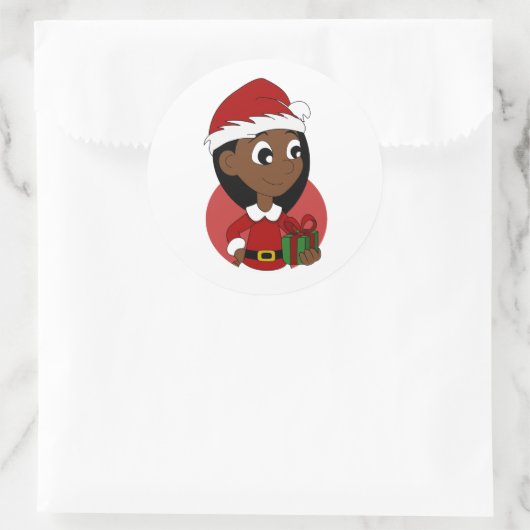 Kerstmeisje cartoon ronde sticker (Tas)