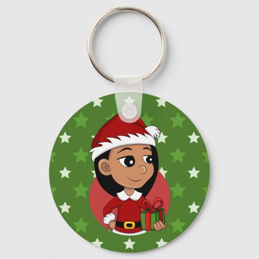 Kerstmeisje cartoon sleutelhanger (Voorkant)