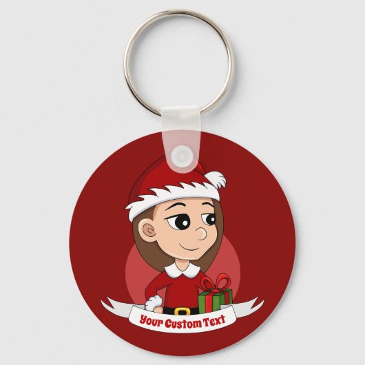 Kerstmeisje cartoon sleutelhanger (Voorkant)