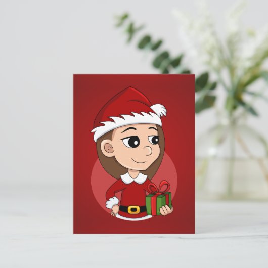 Kerstmeisje cartoon vakantie briefkaart (Staand voorkant)