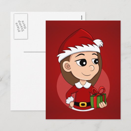 Kerstmeisje cartoon vakantie briefkaart (Voorkant / Achterkant)