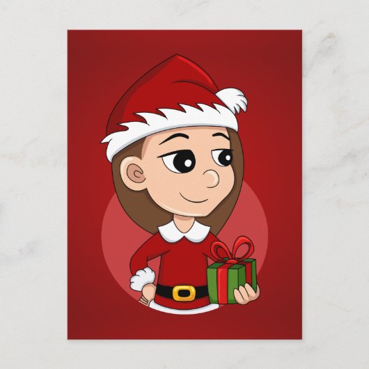 Kerstmeisje cartoon vakantie briefkaart (Voorkant)