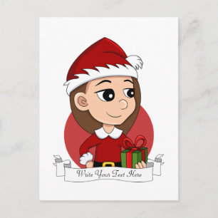 Kerstmeisje cartoon vakantie briefkaart