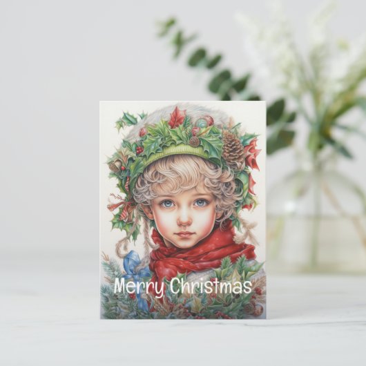 Kerstmeisje Custom 11 van 25 Feestdagenkaart (Staand voorkant)