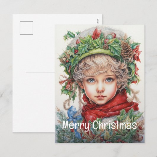 Kerstmeisje Custom 11 van 25 Feestdagenkaart (Voorkant / Achterkant)