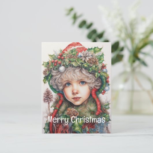 Kerstmeisje Custom 14 van 25 Feestdagenkaart (Staand voorkant)