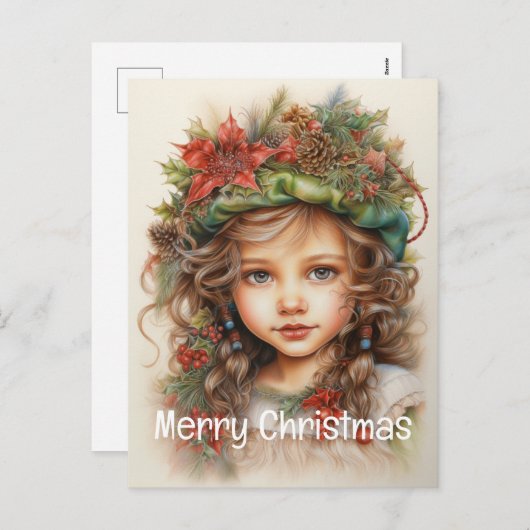 Kerstmeisje Custom 16 van 25 Feestdagenkaart (Voorkant / Achterkant)