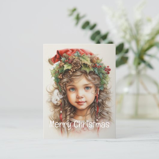 Kerstmeisje Custom 17 van 25 Feestdagenkaart (Staand voorkant)