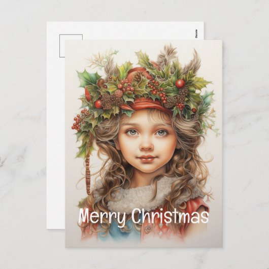 Kerstmeisje Custom 18 van 25 Feestdagenkaart (Voorkant / Achterkant)