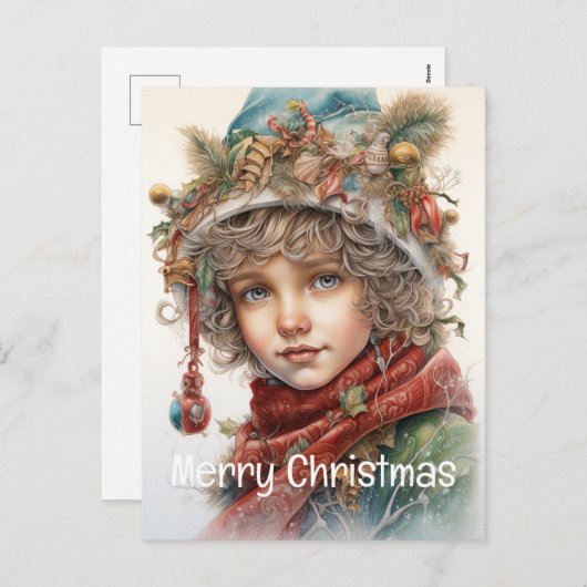 Kerstmeisje Custom 19 van 25 Feestdagenkaart (Voorkant / Achterkant)