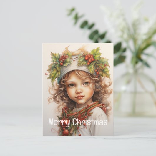 Kerstmeisje Custom 23 van 25 Feestdagenkaart (Staand voorkant)